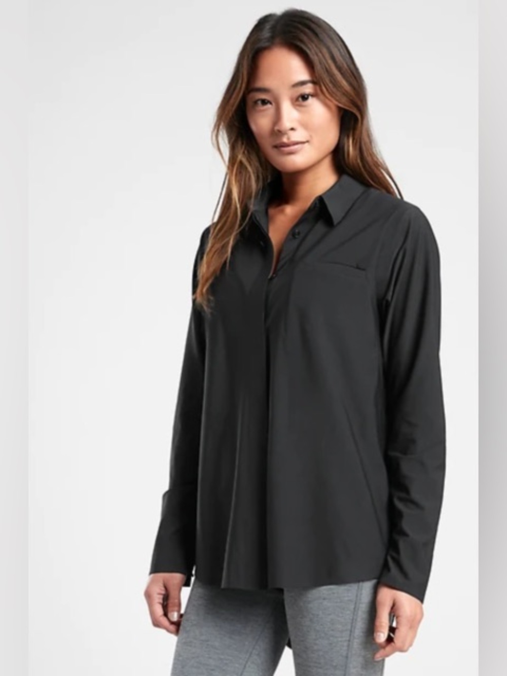 Athleta Urbanite Top UV Protection Black Women's Button-Down Shirt Size Medium